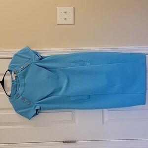 Aqua Blue Short Sleeve Knee Lenght Dress